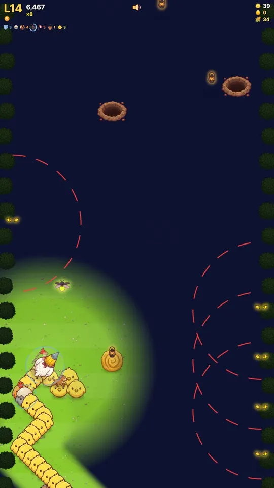 Night level with moles popping out of the ground